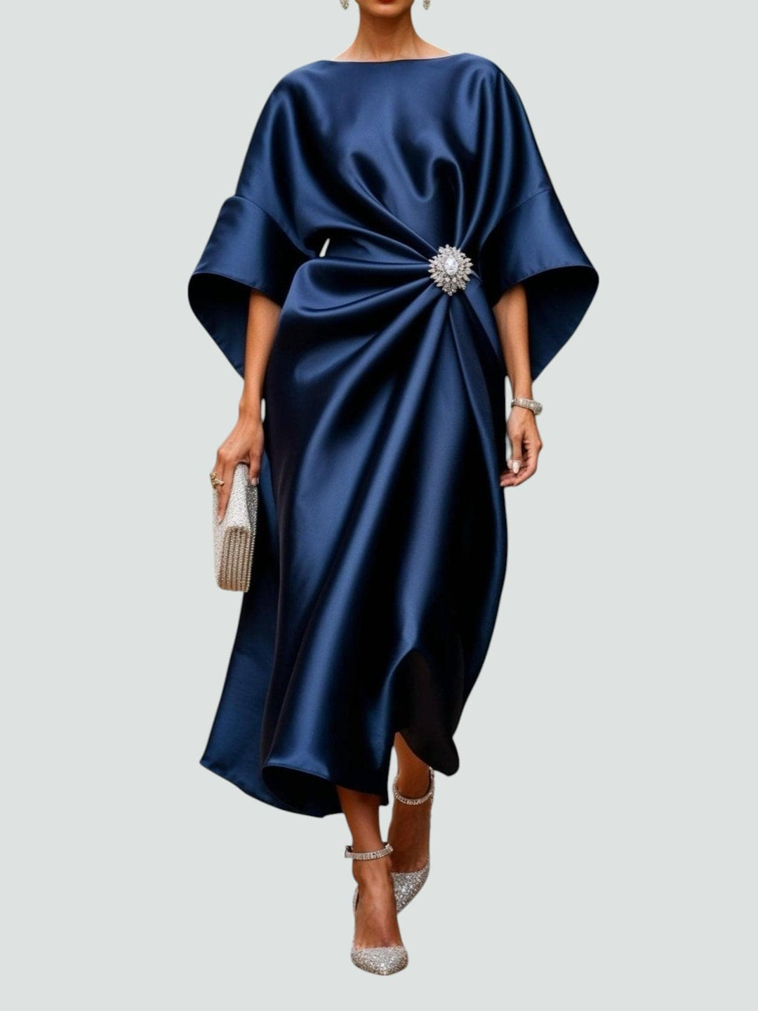 Kvindekjole | Draperet Midi Batwing Ærme