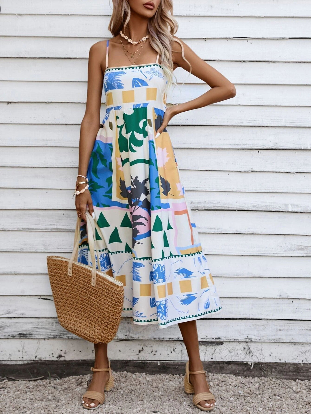 Kvinders Boho Midi Kjole | Fyrkantet Udhulning