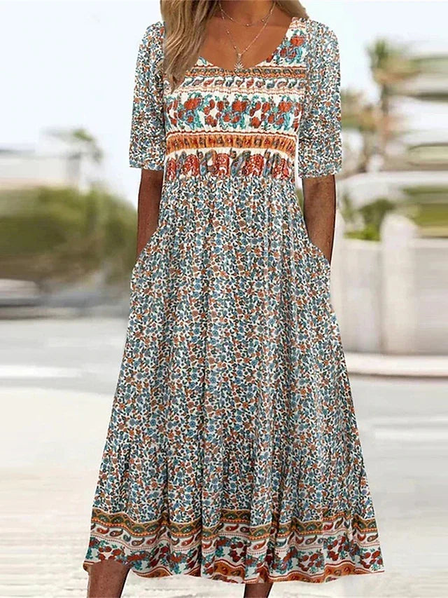 Kvinders Kjole | Boho Print Midi