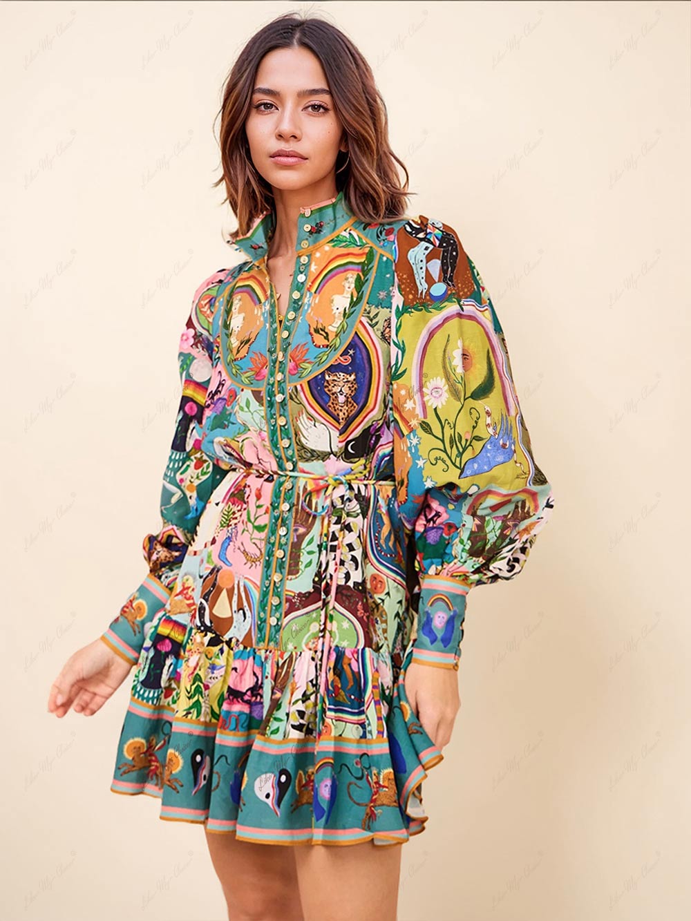 Kvinders Boho Mini Kjole | Lange Ærmer