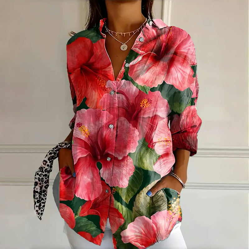 Kvinders Bluse | Blomsterknap Front