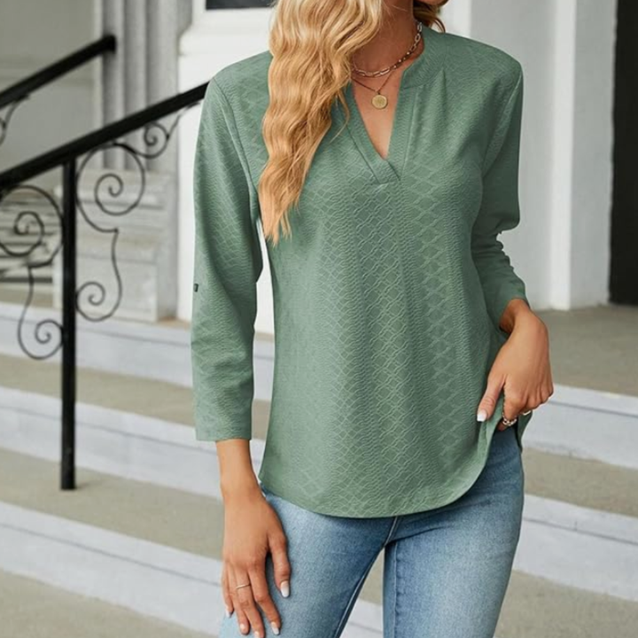 Kvinders Bluse | Tekstureret V-Hals