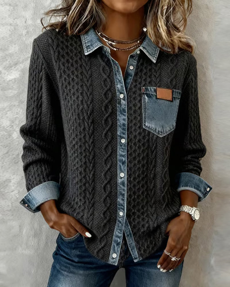 Kvinders Bluse | Kabelmønster Knappet Front Bluse