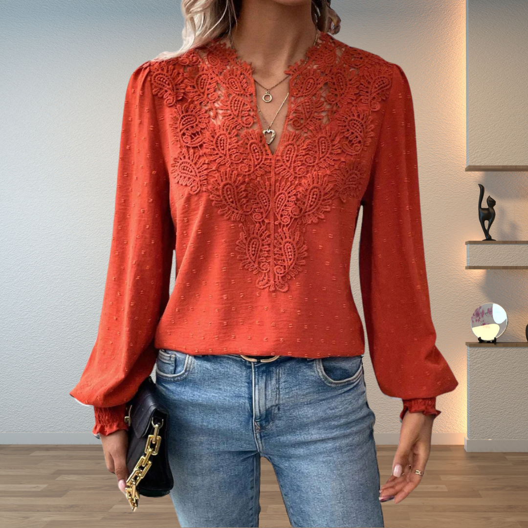 Kvindebluse | Langærmet Blonder Detalje