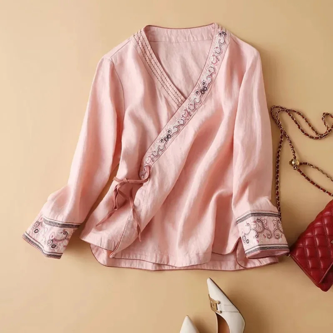Kvinders Bluse | Broderet Wrap Detalje