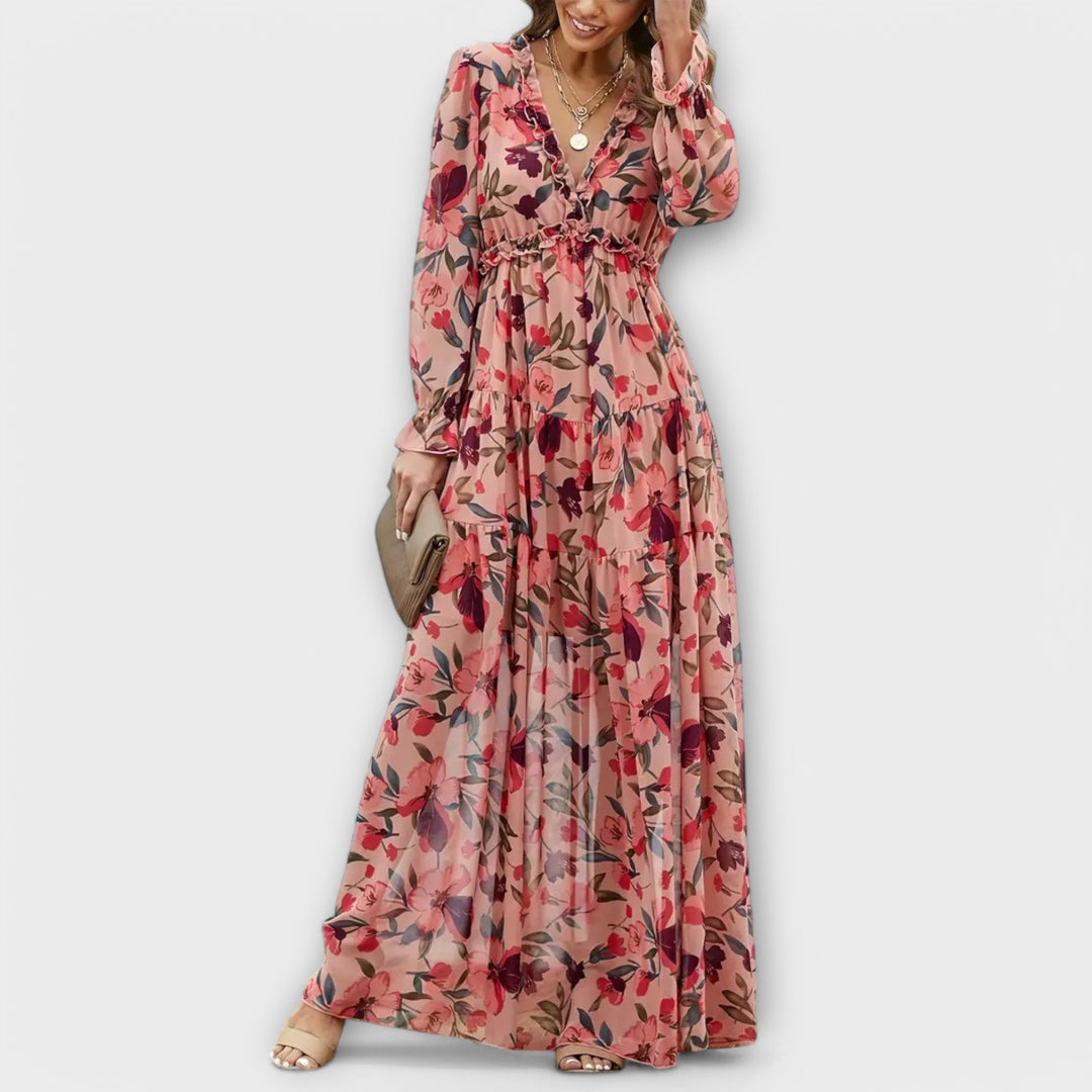 Kvinders Blomster Maxi Kjole | Plisseret