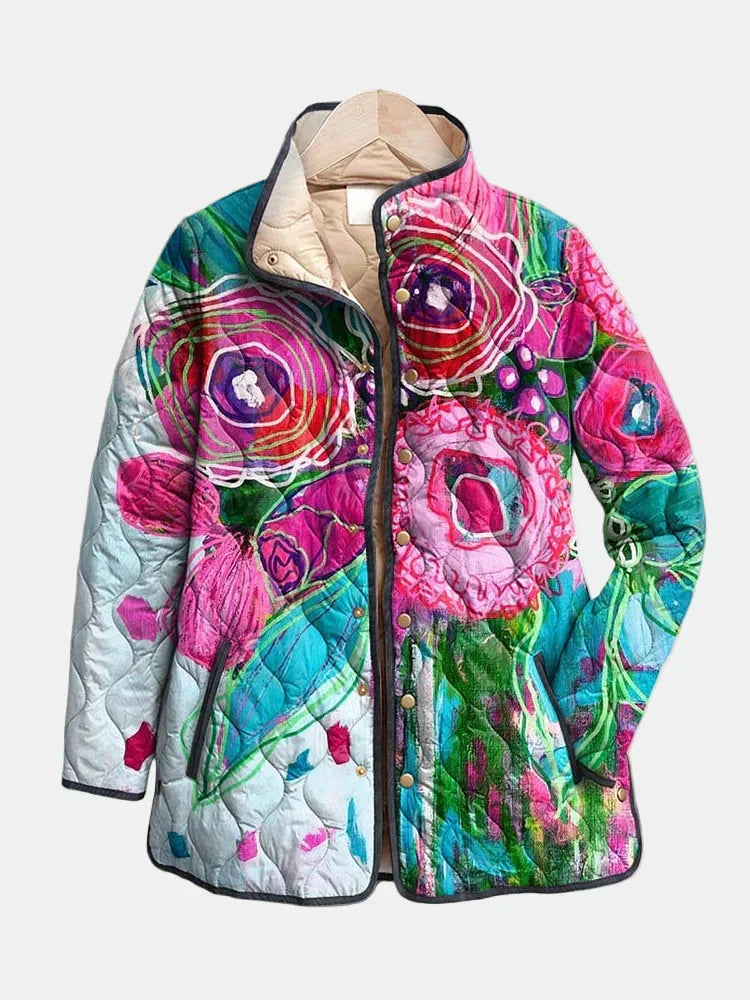 Kvinders Jakke | Abstrakt Blomster Quiltet