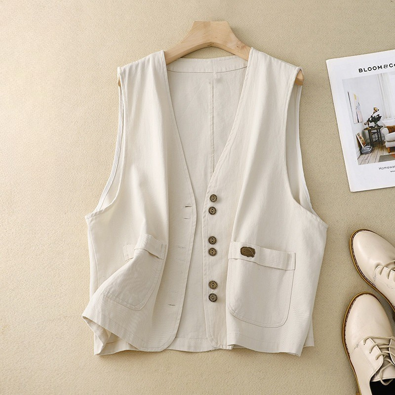 Kvinders Vest | Knap Front Lomme