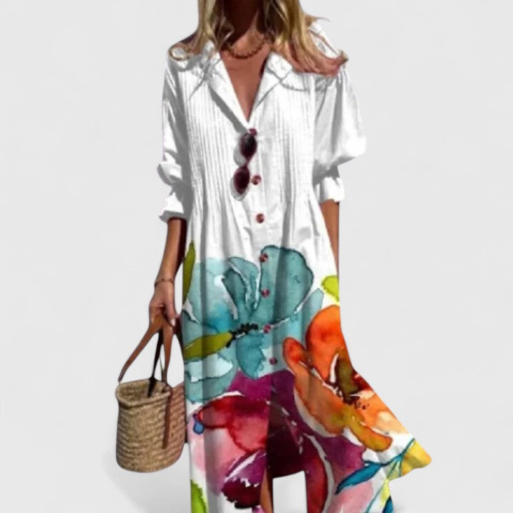 Kvindernes Boho Maxi Kjole | Botanisk Langærmet