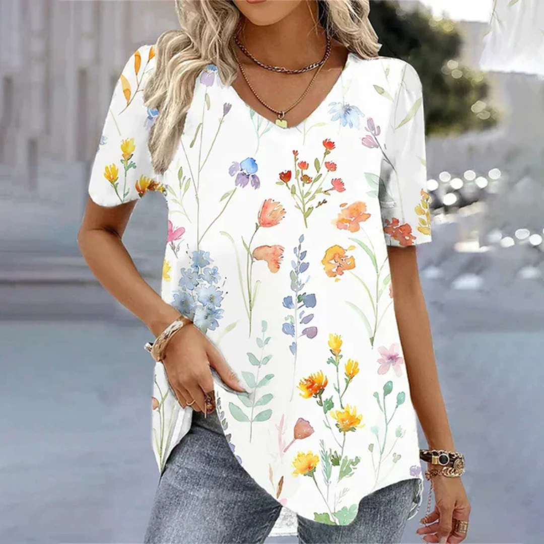 Kvinders T-Shirt | V-Hals Trykt Design
