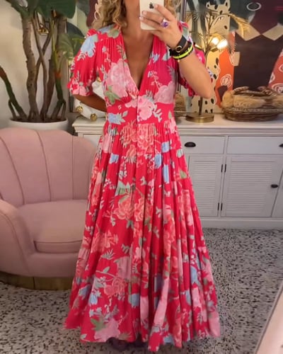 Kvindekjole | Smocked Talje Maxi Blomsterprint
