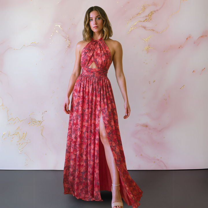 Kvinders Kjole | Halterneck Front Slit Maxi