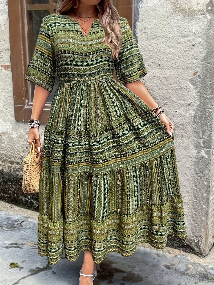 Kvinders Boho Midi Kjole | Flydende Trykt
