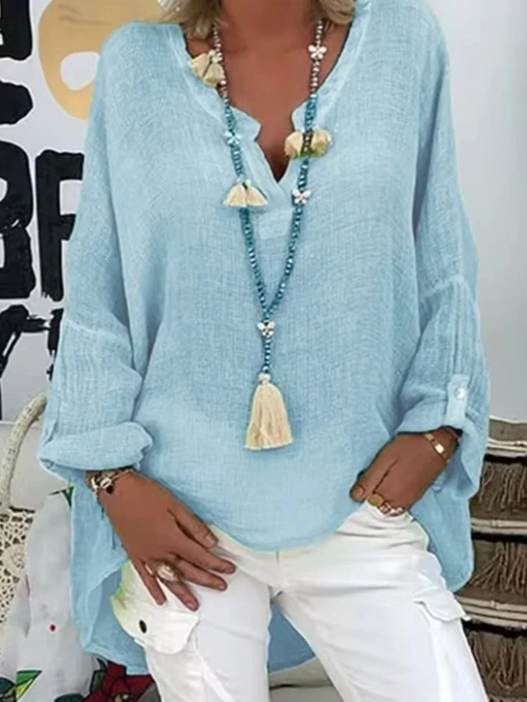 Kvinders Bluse | Oversized med V-Hals