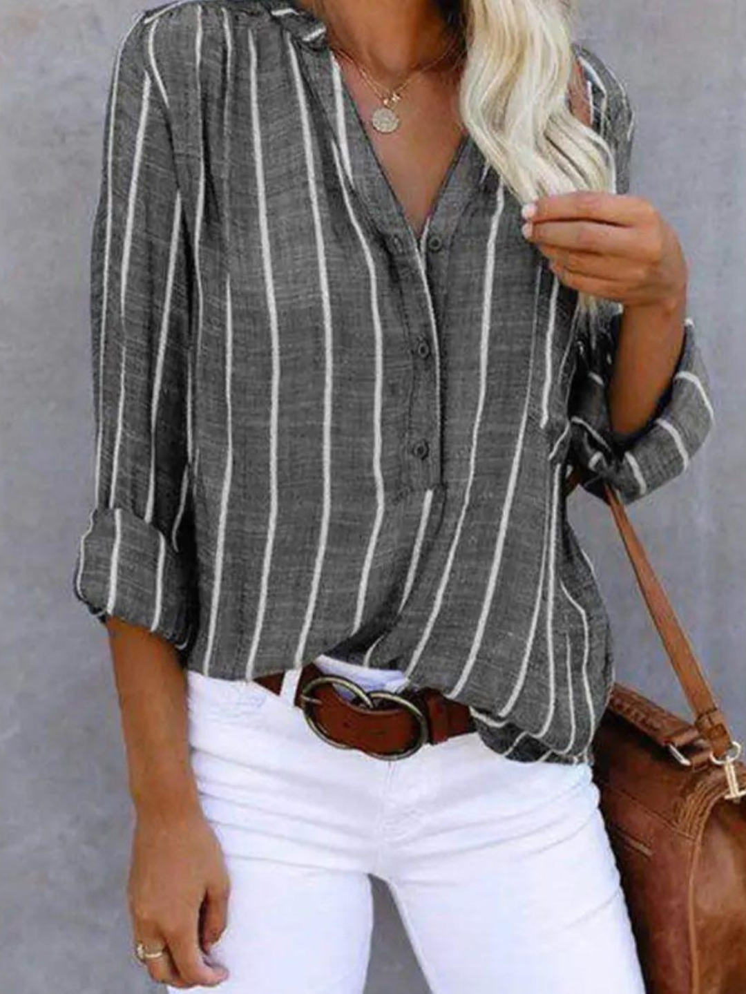 Kvinders Bluse | Lodret Stribet Casual