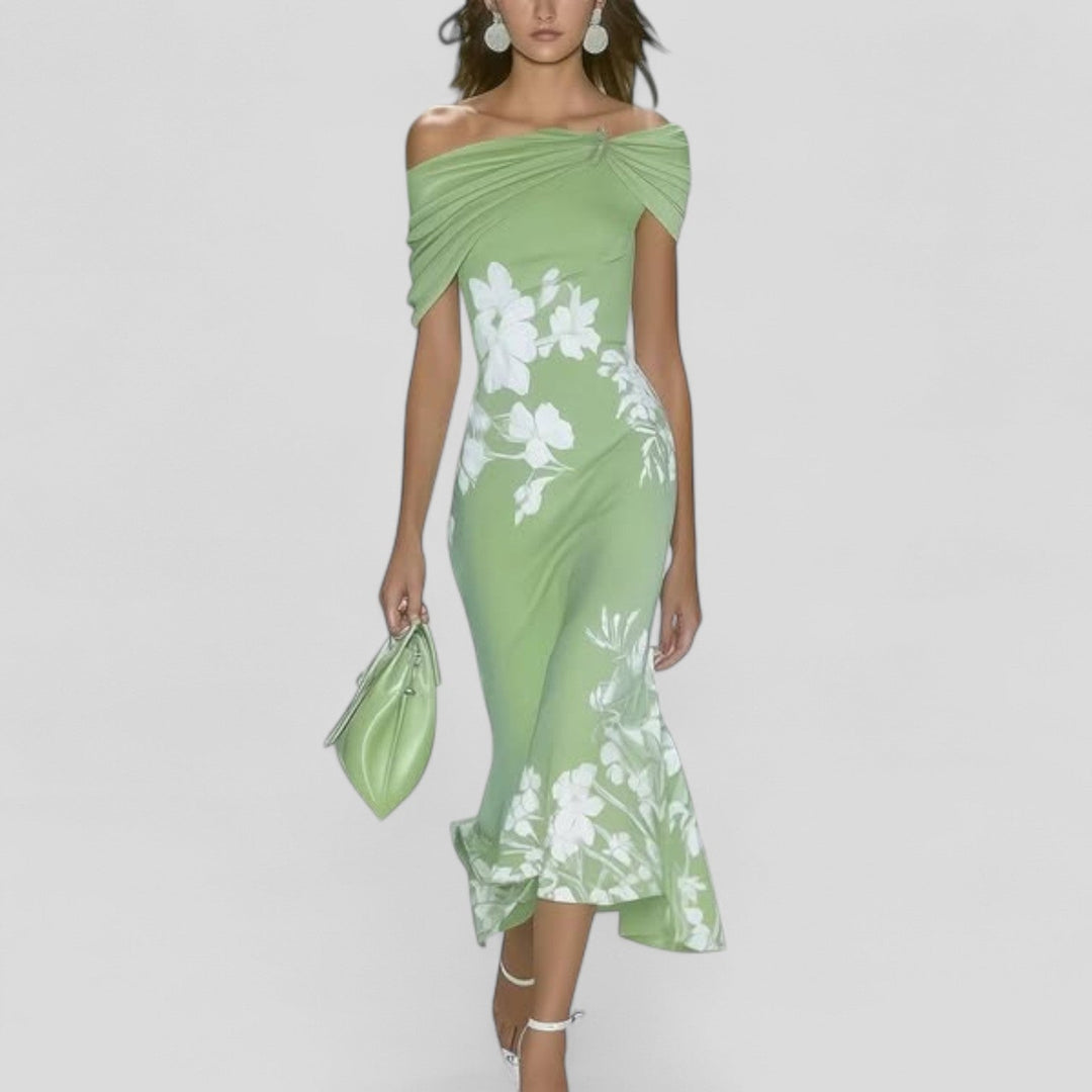 Kvindernes Bryllupsgæst Midi Kjole | Bodycon Blomstret