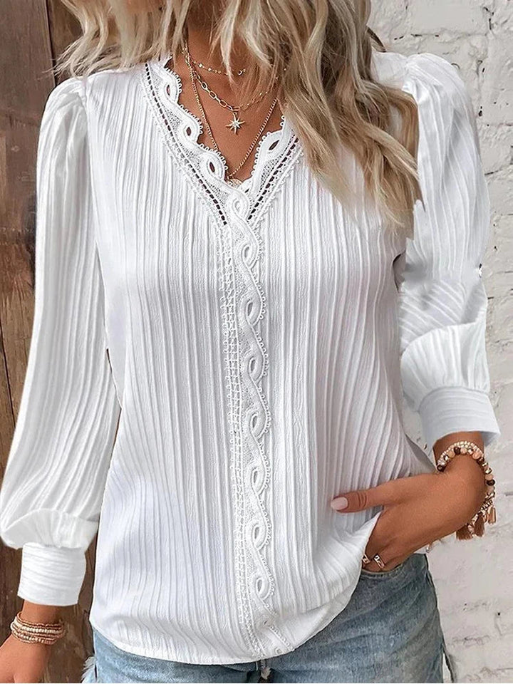 Kvinders Bluse | Lange Ærmer med Blonde Detaljer