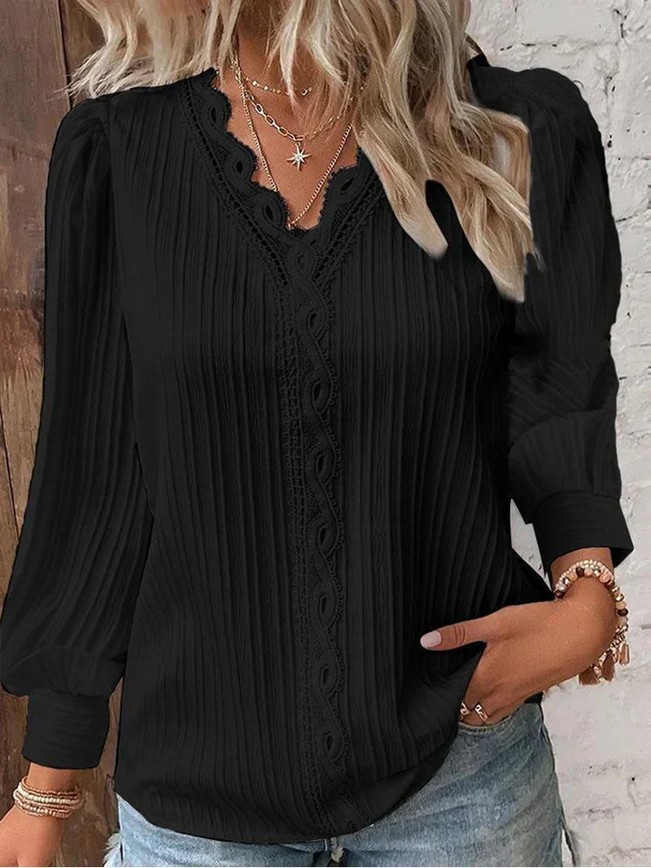 Kvinders Bluse | Lange Ærmer med Blonde Detaljer