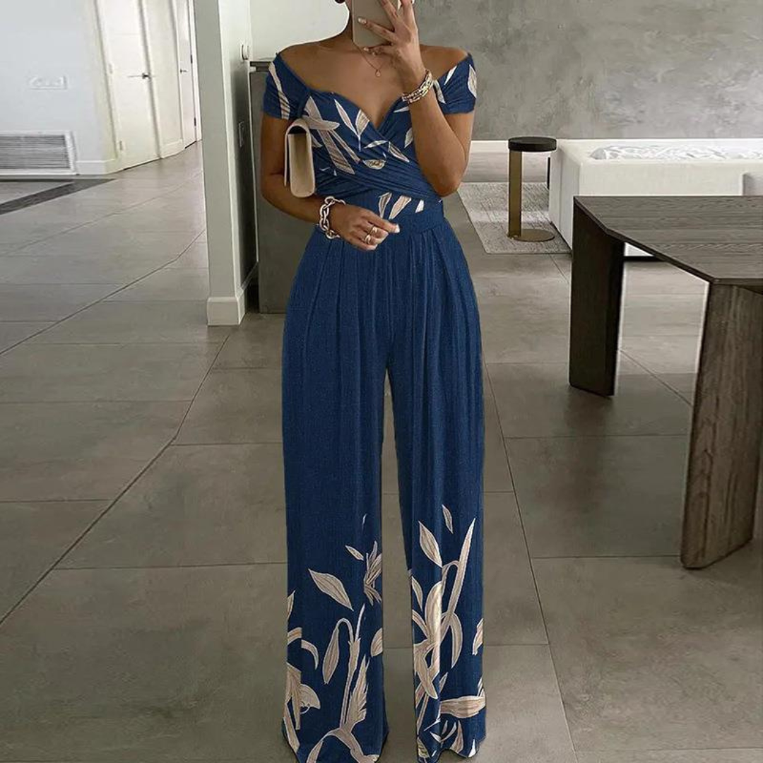 Kvinders Bredbenet Jumpsuit | Off-Shoulder Wrap Floral