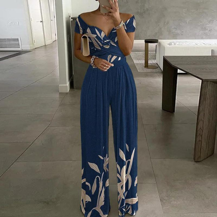 Kvinders Bredbenet Jumpsuit | Off-Shoulder Wrap Floral