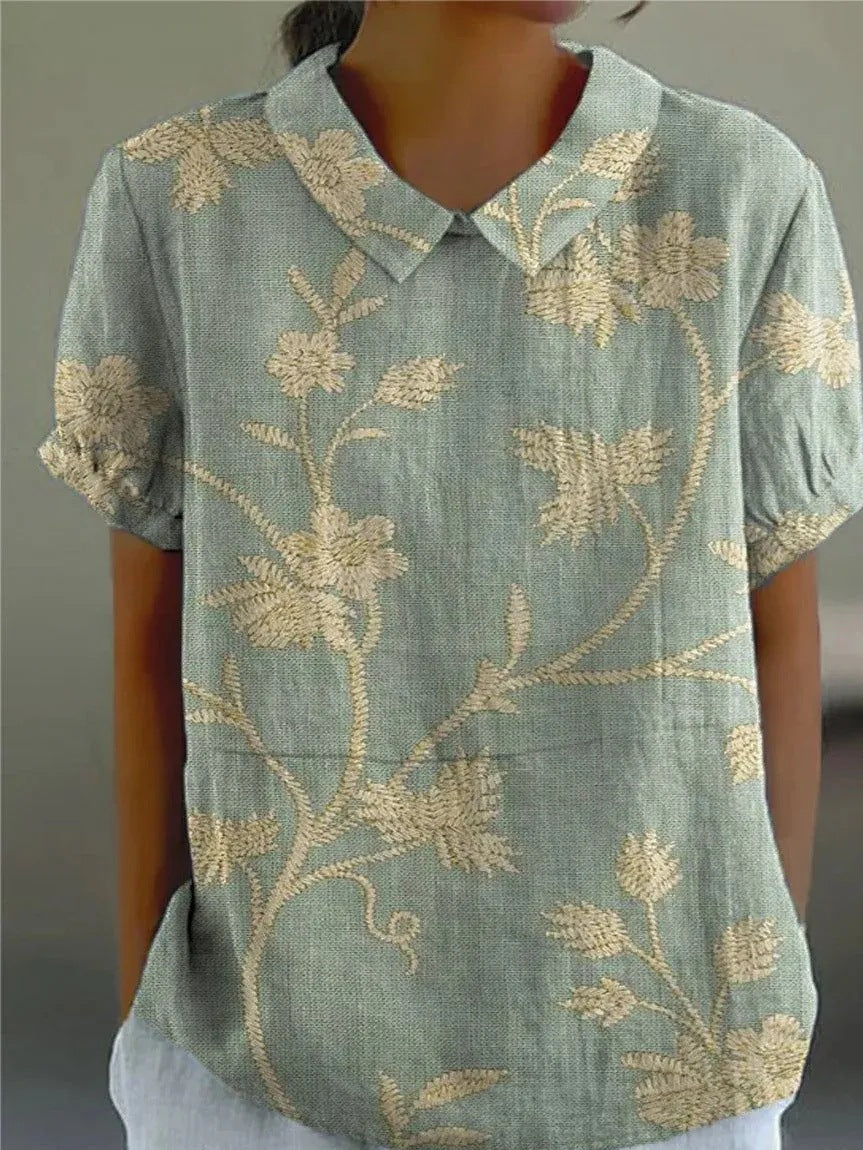 Kvinders Bluse | Blomstret med Spidse Krave