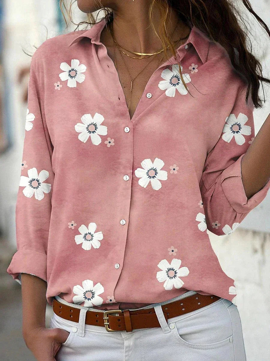 Kvinders Bluse | Blomsterprint med Knapfront