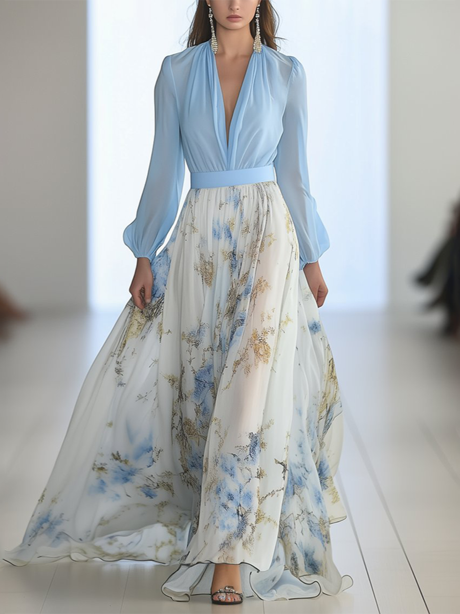 Kvindernes Boho Maxi Kjole | Blomster V-Udskæring