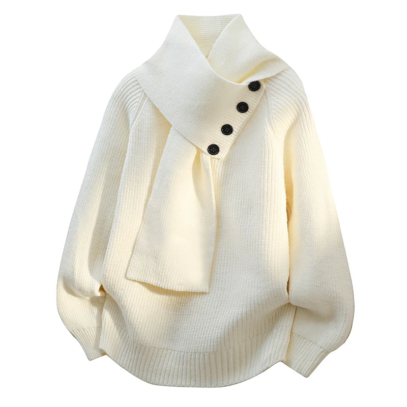 Kvinders Sweater | Halstørklæde Halsknapdetalje
