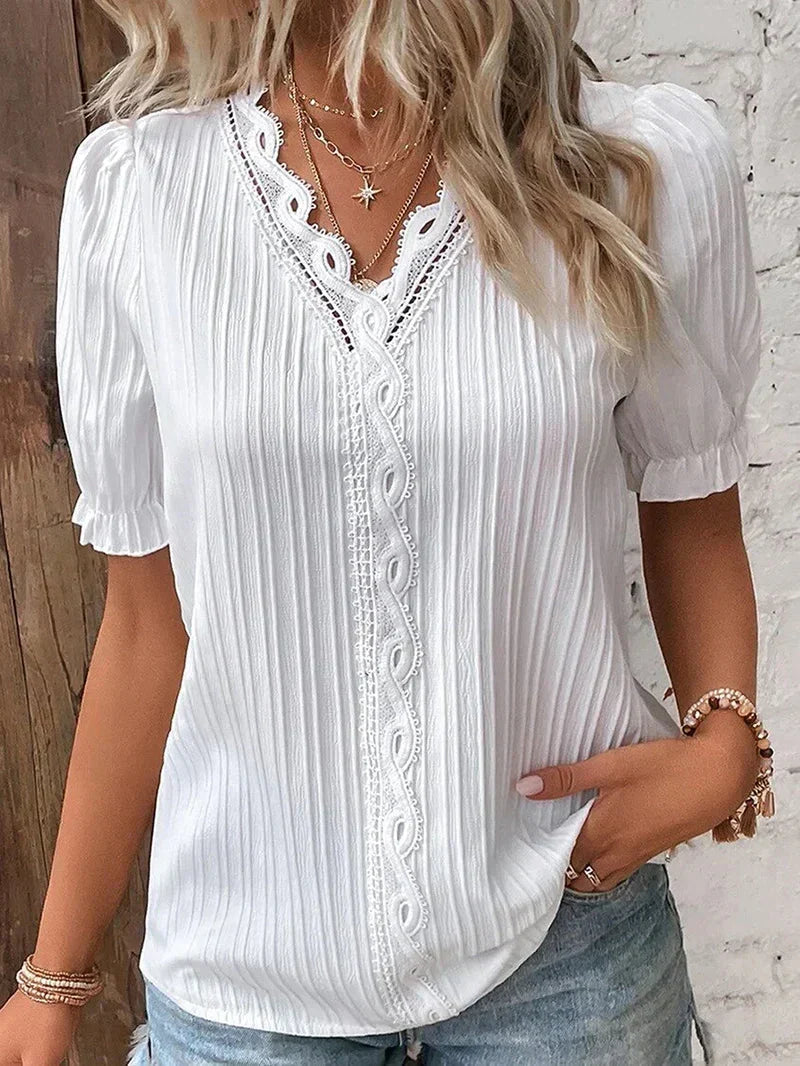 Kvinders Bluse | Blondekant Hvid
