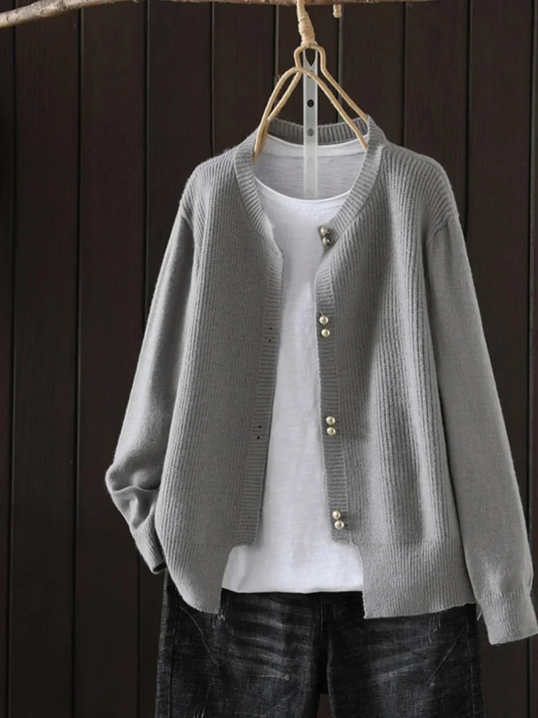 Kvinders Sweater | Knap Front Ribbet Manchetter