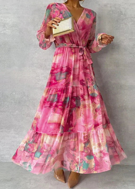 Kvinders Kjole | Blomster Wrap Maxi med V-Hals