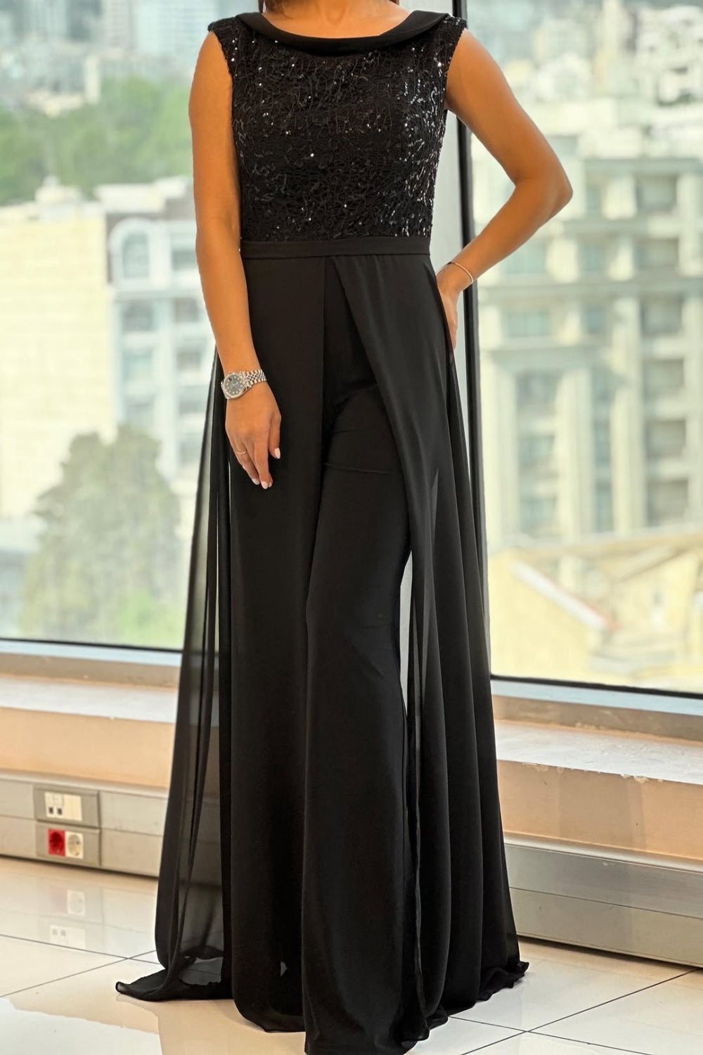 Kvinders Jumpsuit | Ærmeløs Paillet Bodice Overlay