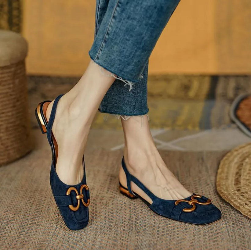 Flade Sko Til Kvinder | Slingback Med Kvadratisk Tå Detalje