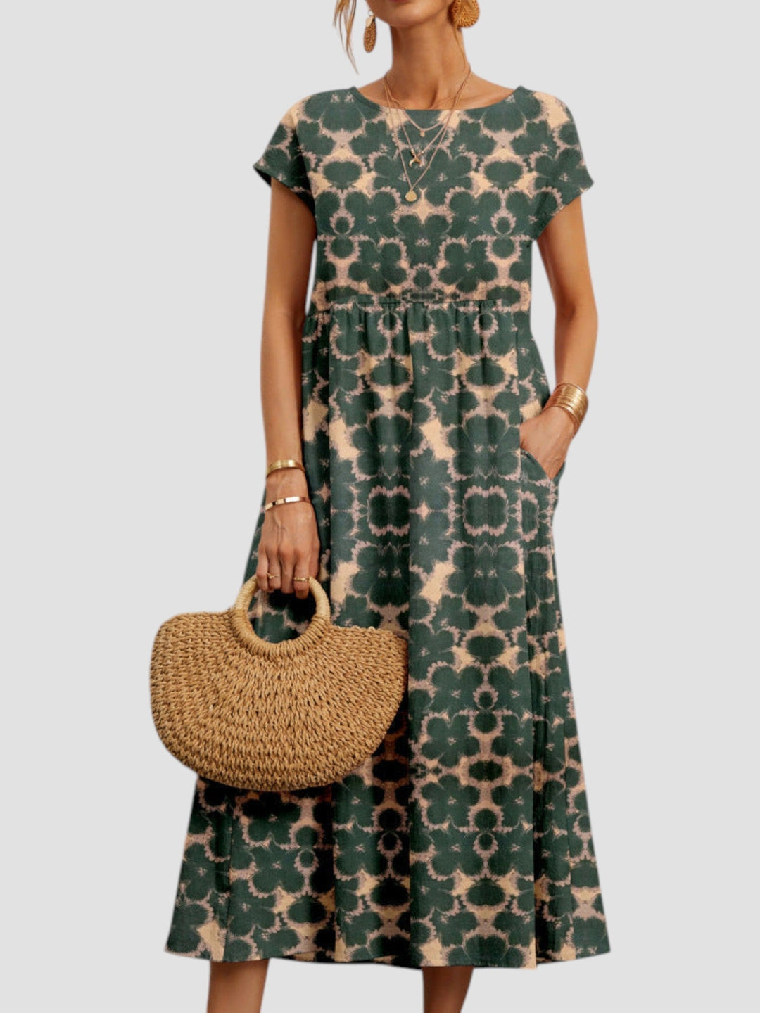 Kvinders Kjole | Geometrisk Print Midi