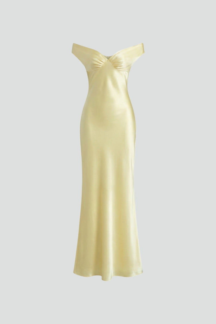 Kvindernes Cocktail Maxi Kjole | Off-Shoulder Rynket