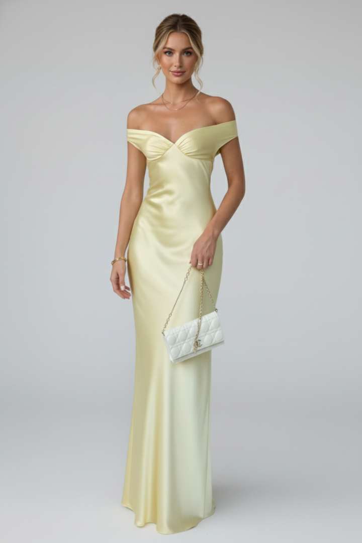Kvindernes Cocktail Maxi Kjole | Off-Shoulder Rynket