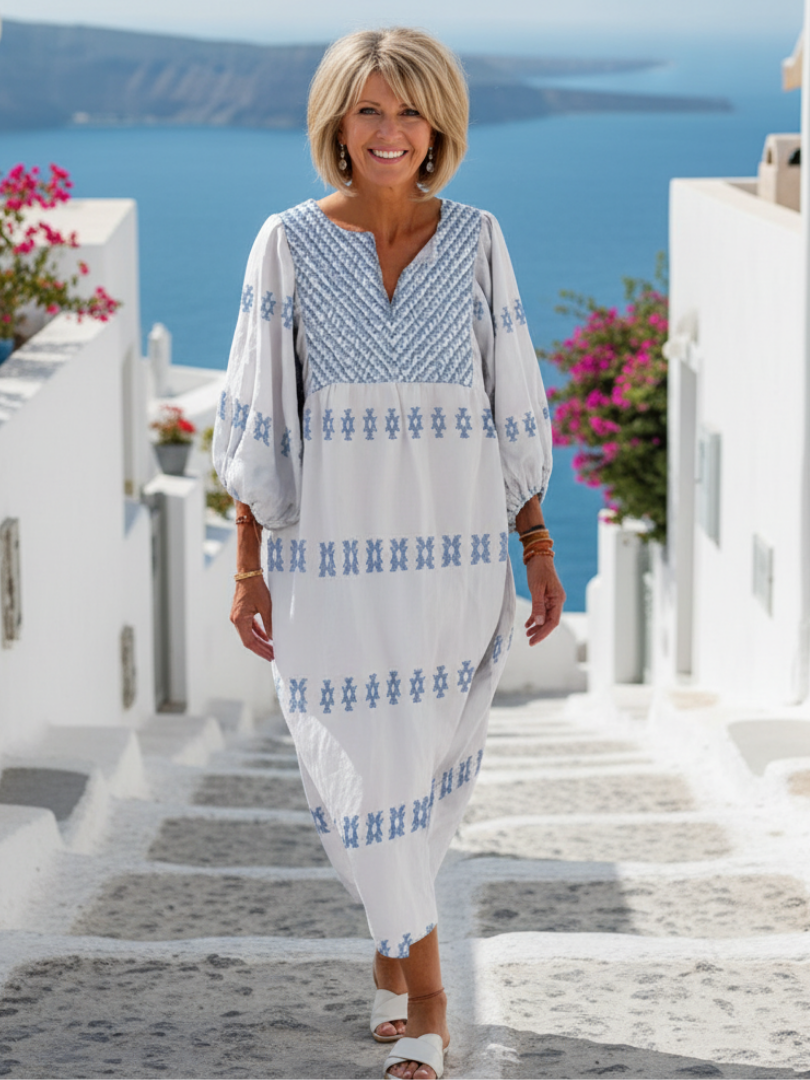 Kvinders Hvide Midi Kjole | Notch-Neck