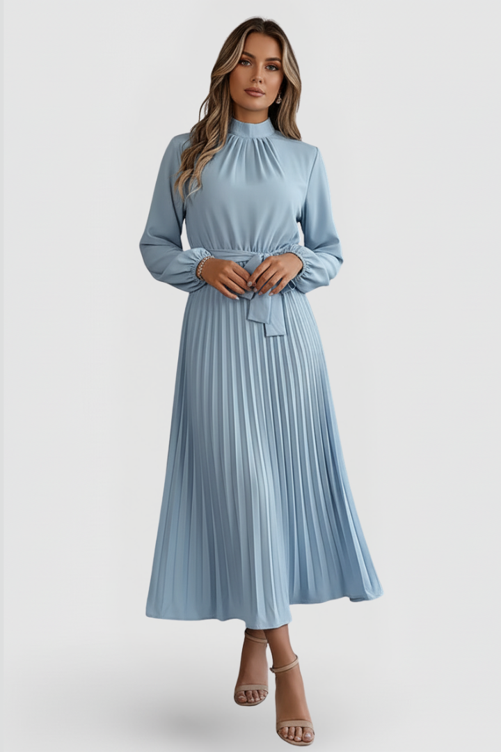 Kvindernes Bryllupsgæst Midi Kjole | Plisseret Mock Neck