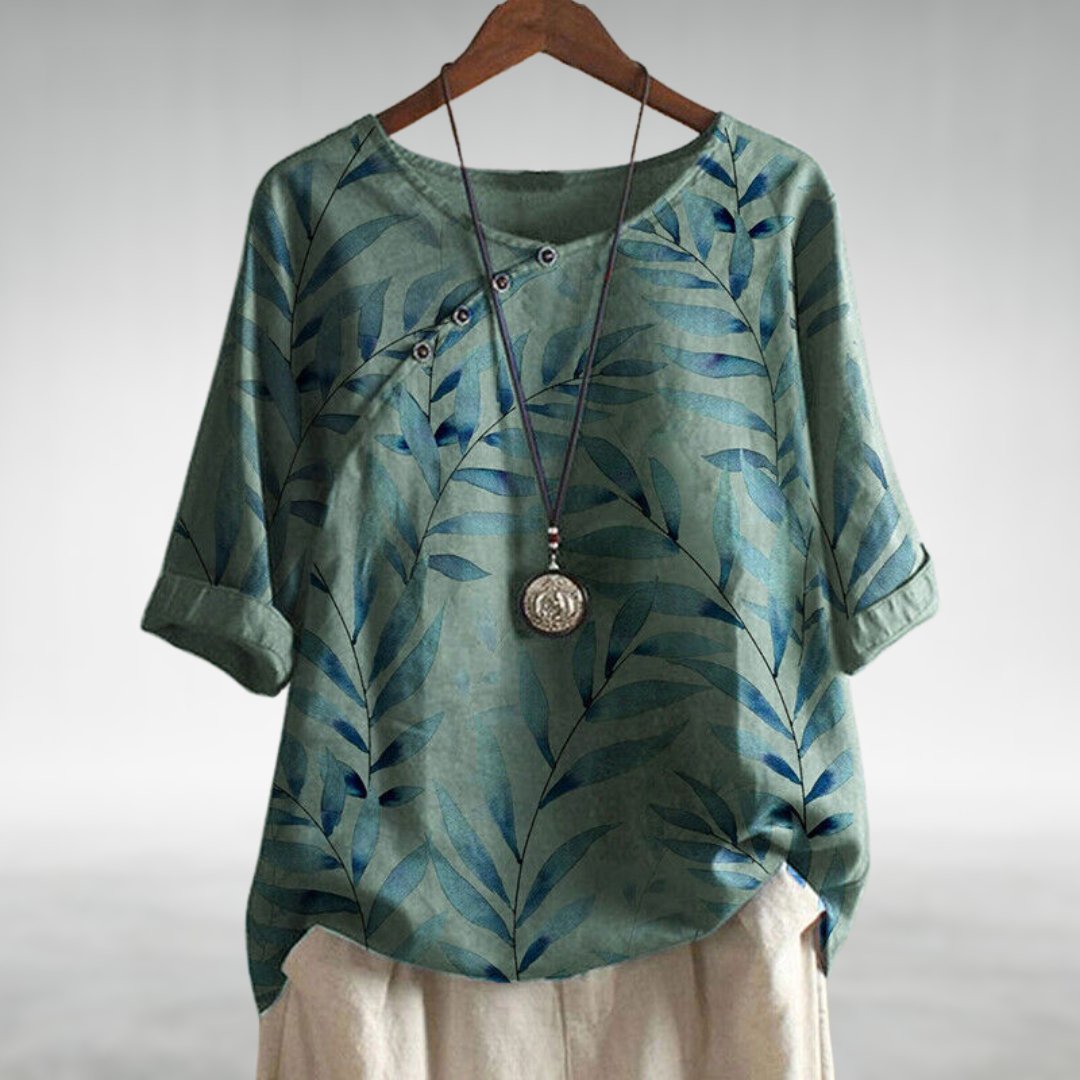 Kvinders Bluse | Trykt Asymmetrisk Knap