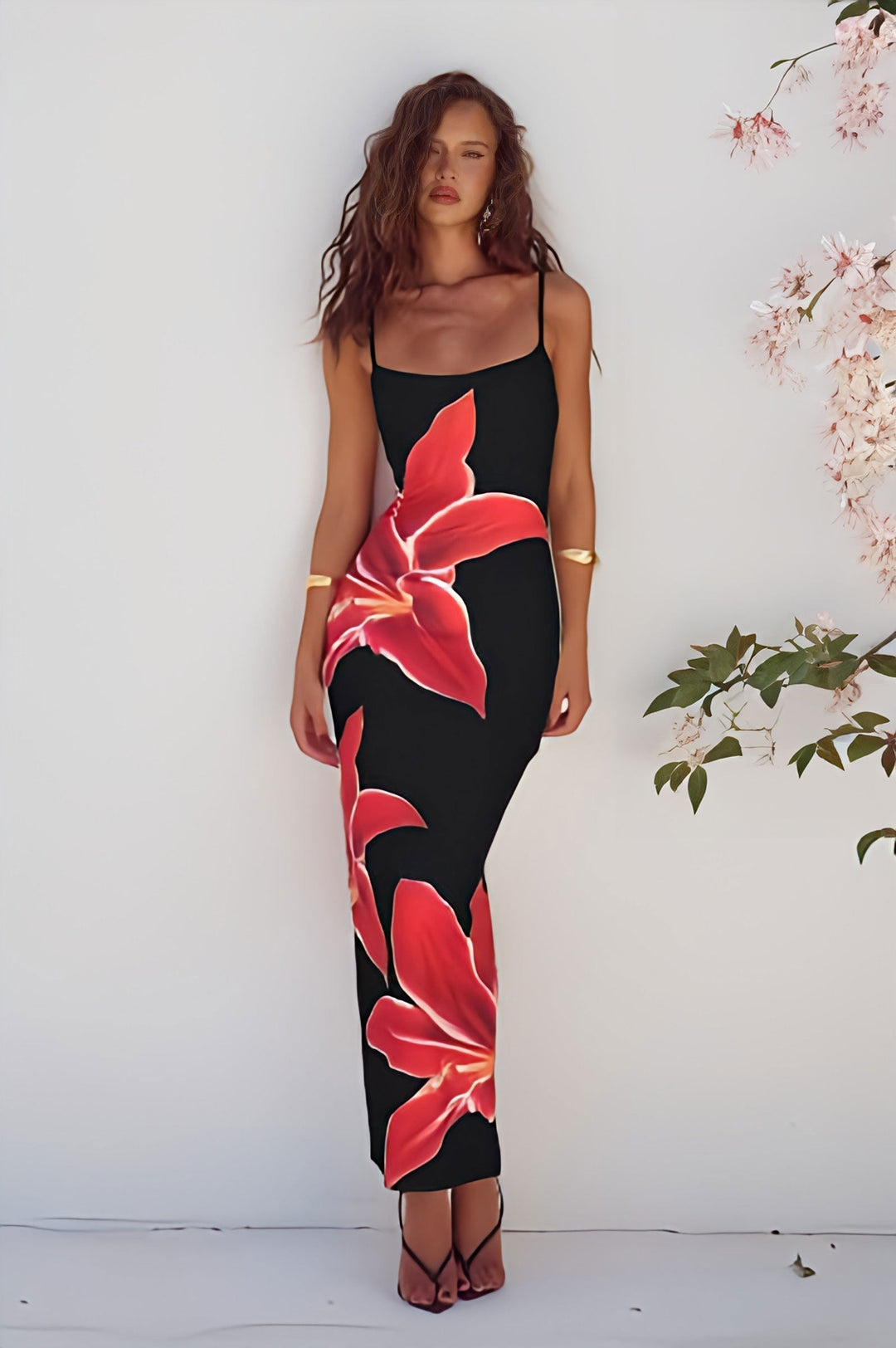 Kvinders Blomster Maxi Kjole | Sort Print