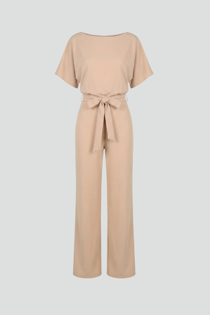Dame Jumpsuit med Bred Ben | Korte Ærmer med Bælte
