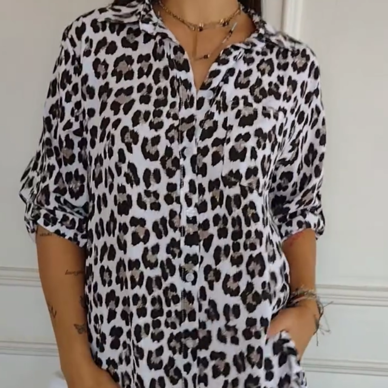 Kvinders Bluse | V-Hals Leopardprint