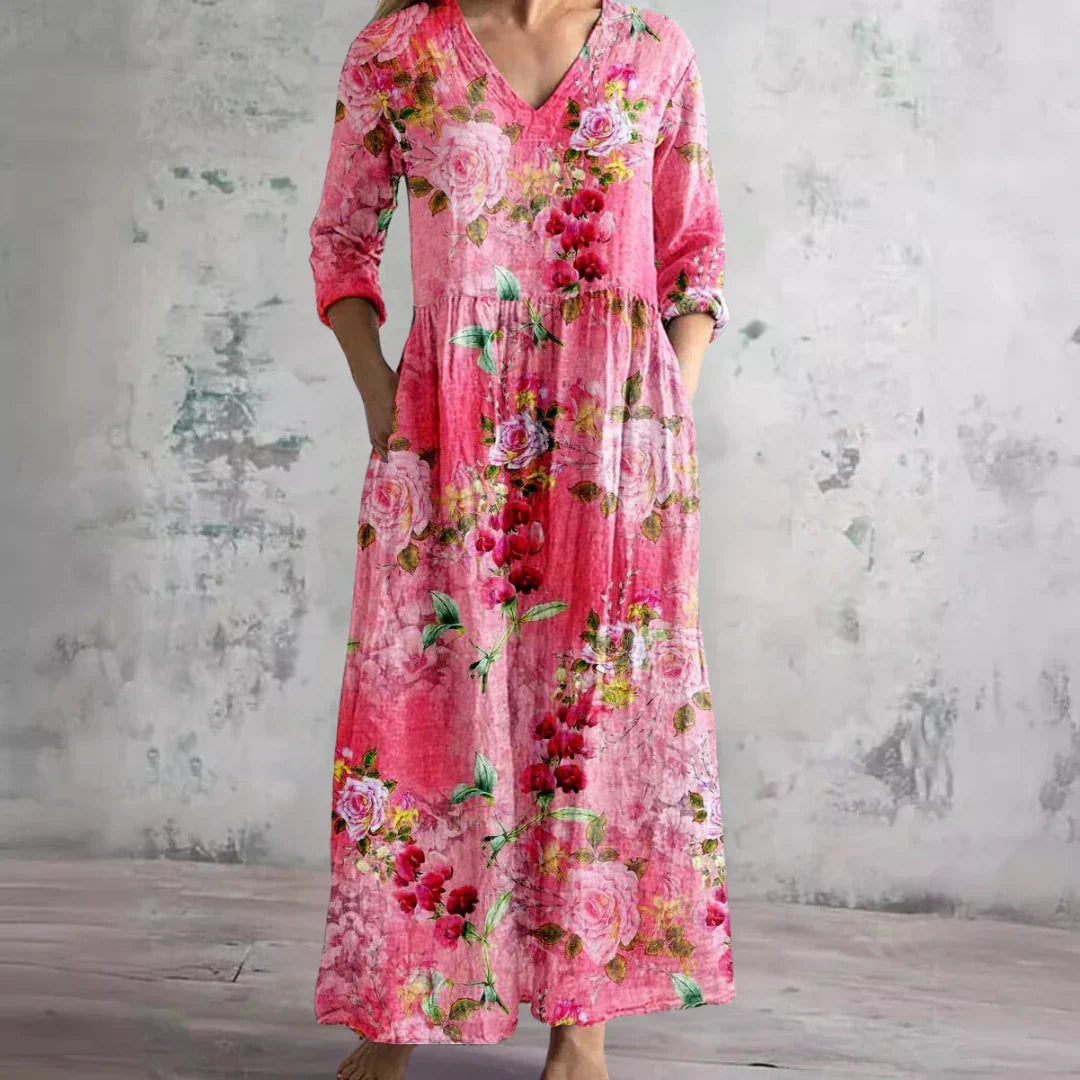 Kvinders Kjole | Maxi Floral med V-Hals