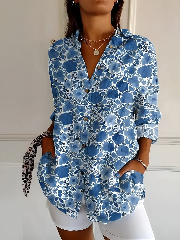Kvinders Bluse | Abstrakt Print Split Hals
