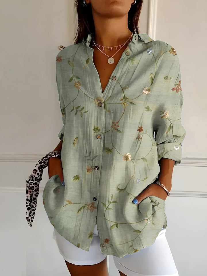 Kvinders Bluse | Abstrakt Print Split Hals