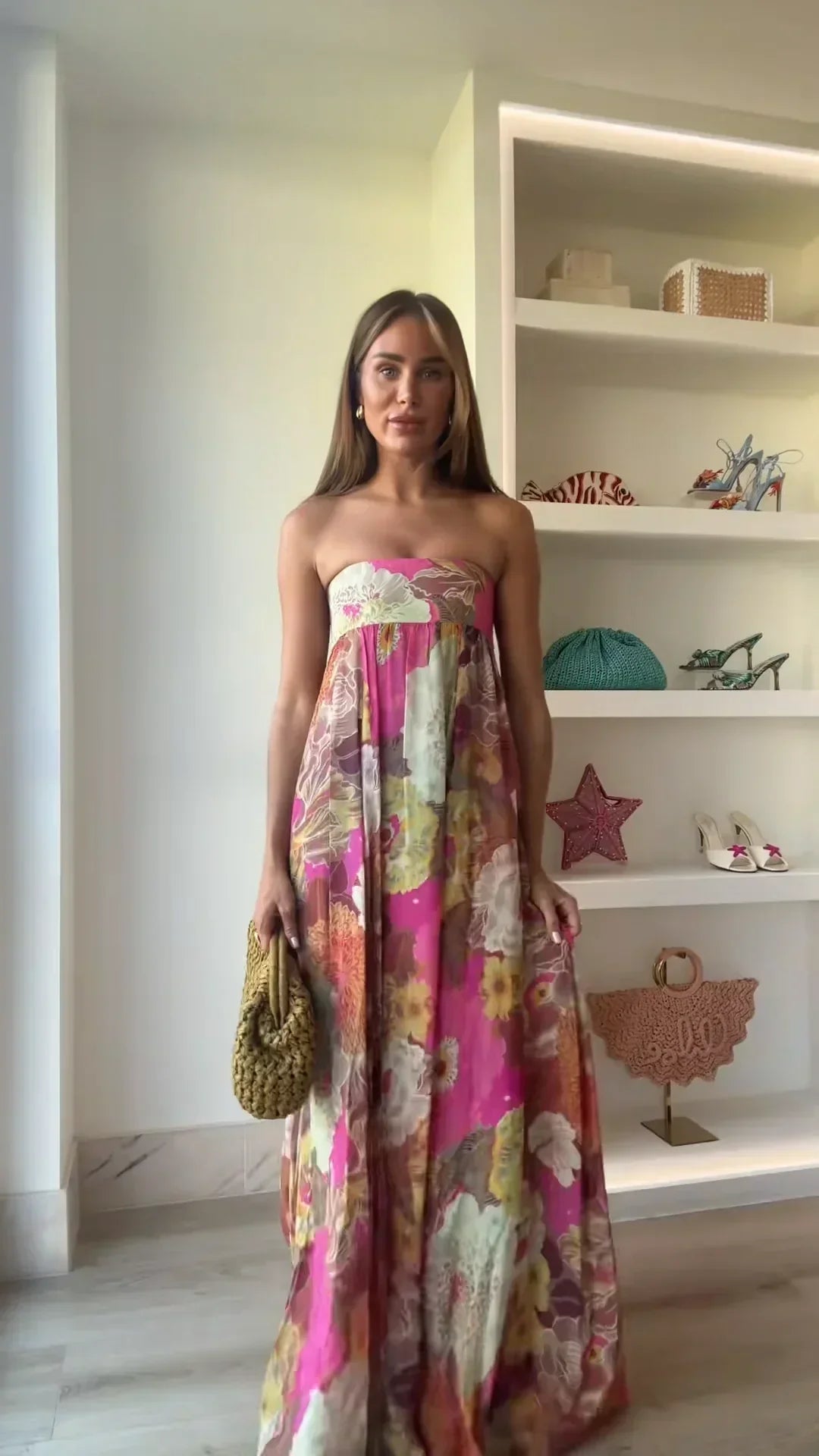 Kvindernes Bryllupsgæst Maxi Kjole | Strapless Blomstret