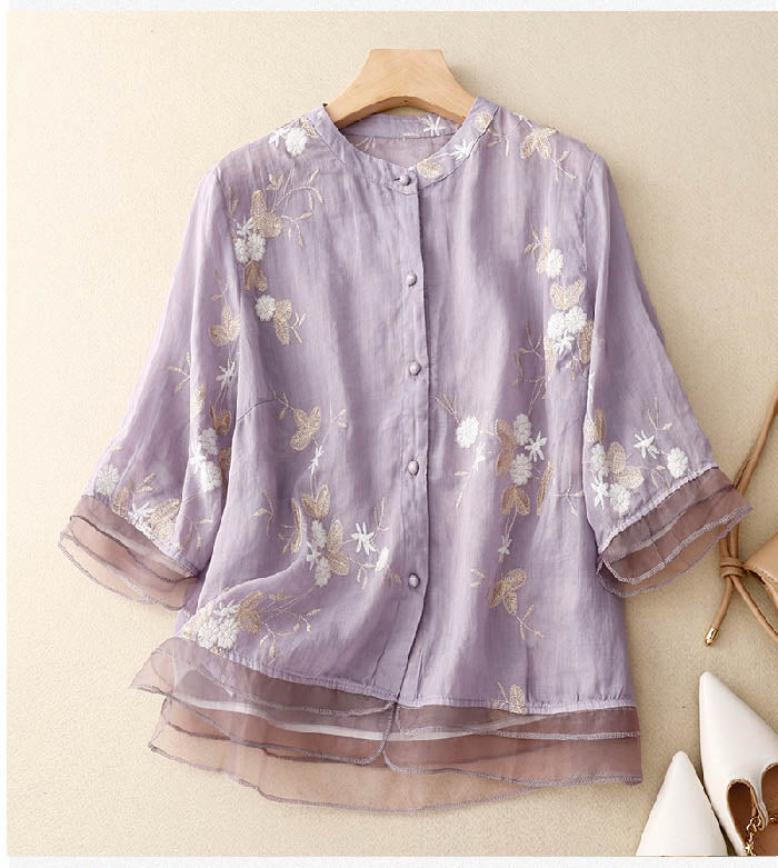 Kvinders Bluse | Broderede Detaljer