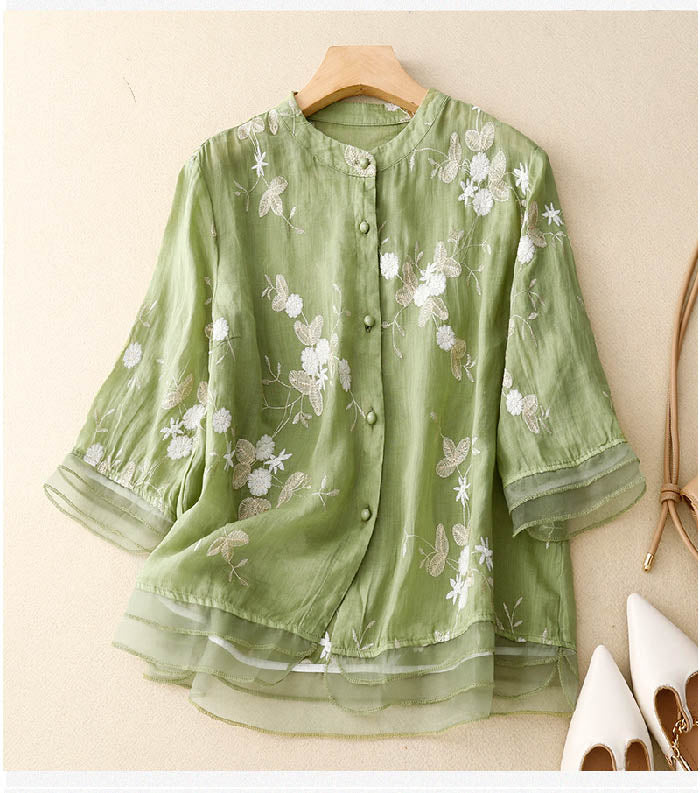 Kvinders Bluse | Broderede Detaljer